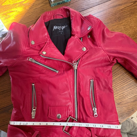 Nasty Gal Red Leather Moto Jacket Genuine Leather - Picture 10 of 11